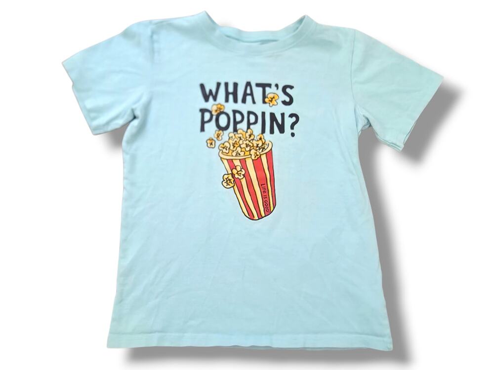 Life is Good Girls' Large 10/12 Cotton Crusher Tee What's Poppin Popcorn